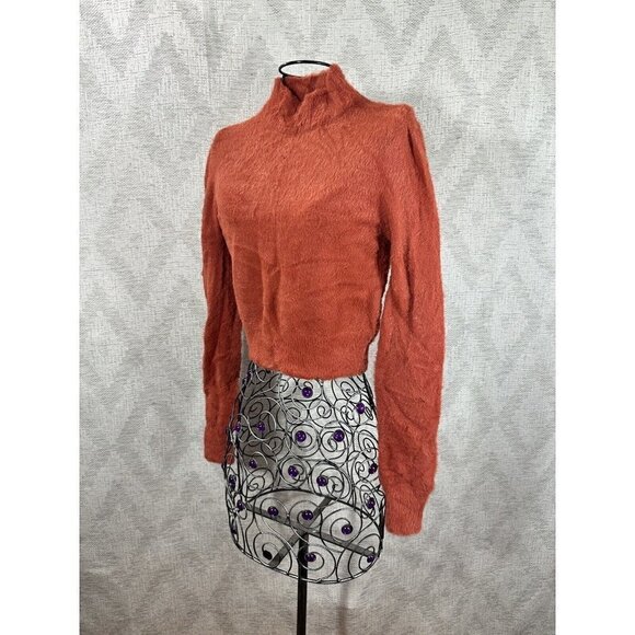 forever 21 orange mock neck fuzzy cropped sweater size L - Picture 8 of 10